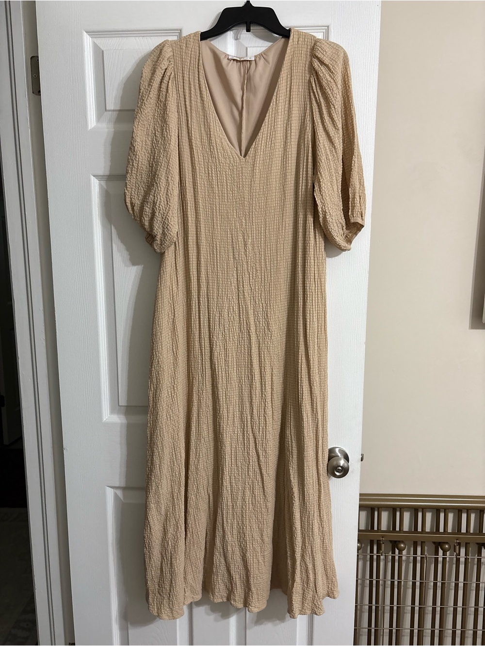 Karlie Women’s Textured V-Neck Midi Dress in Beige size medium